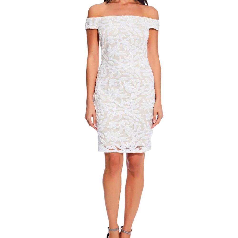 Adrianna Papell Cream Ivory Sequin Off Shoulder Mini Dress size 4